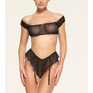 NEW SKIMS ROMANCE CHIFFON CROP TOP 100% SILK IN BLACK SZ S